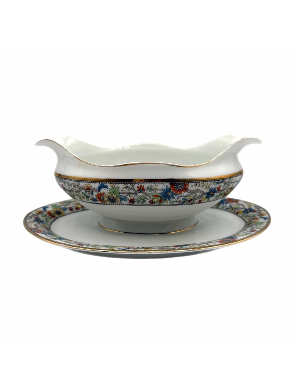 Antique Fraureuth The Alrae Gravy Boat – Germany – Multicolor Floral Rim